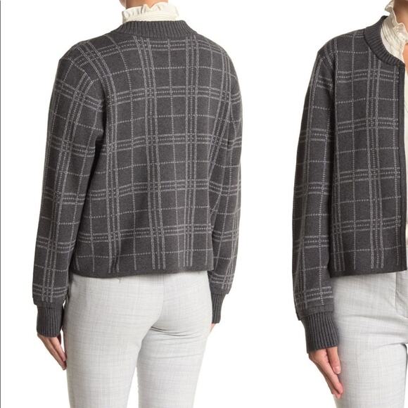 Vince Camuto Windowpane Open Front Knit Cardigan Sweater Gray NEW - Picture 4 of 9